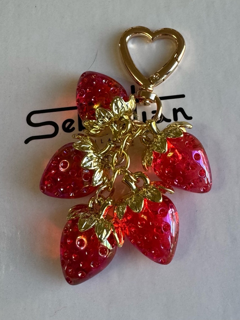 Iridescent Red Strawberry Cluster Key Chain/ Bag Charm NEW